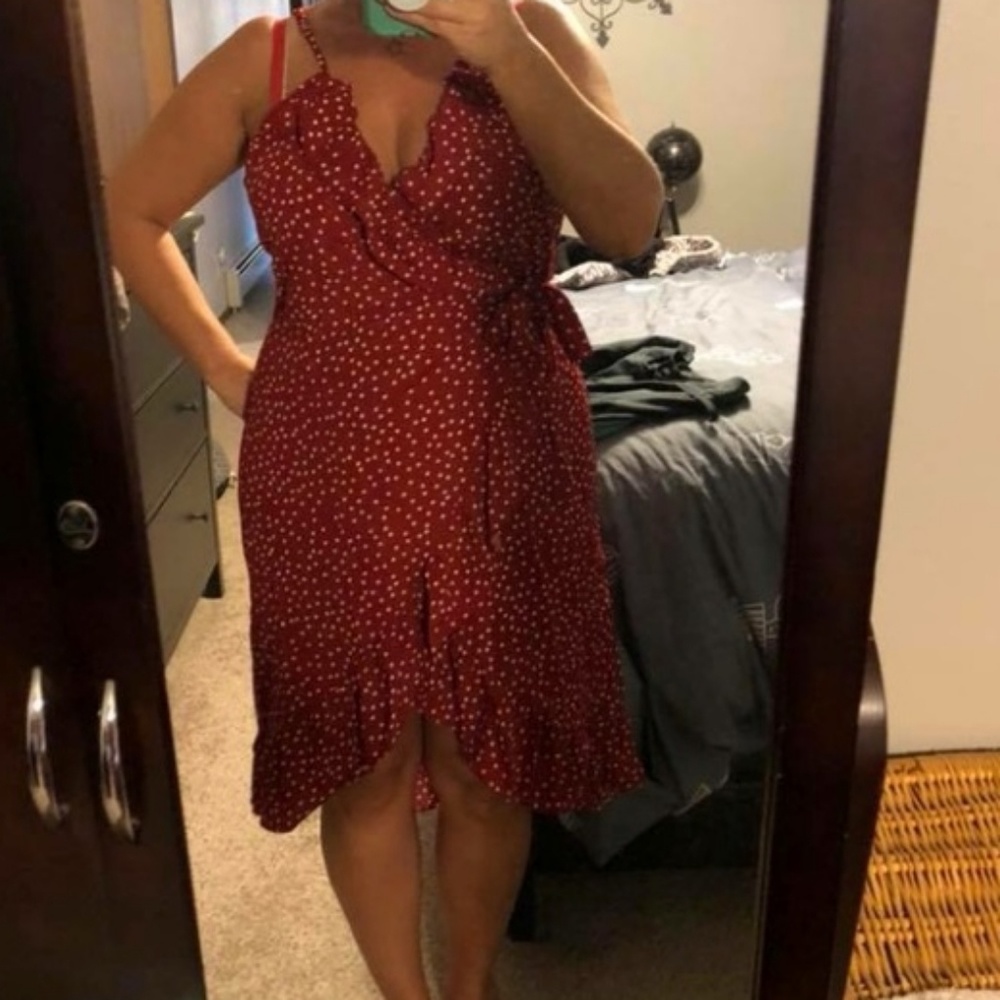 Black and White Polka Dot Wrap Dress - Picture 6 of 6